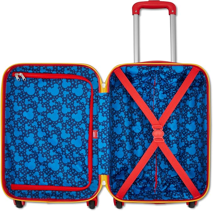 American Tourister Mickey Mouse Carry-On Luggage - Airline Approved, Durable Hardshell with Micky, Donald Duck, Pluto & Goofy - Roll Confidentially with Spinner Wheels & Colorful Adjustable Handle