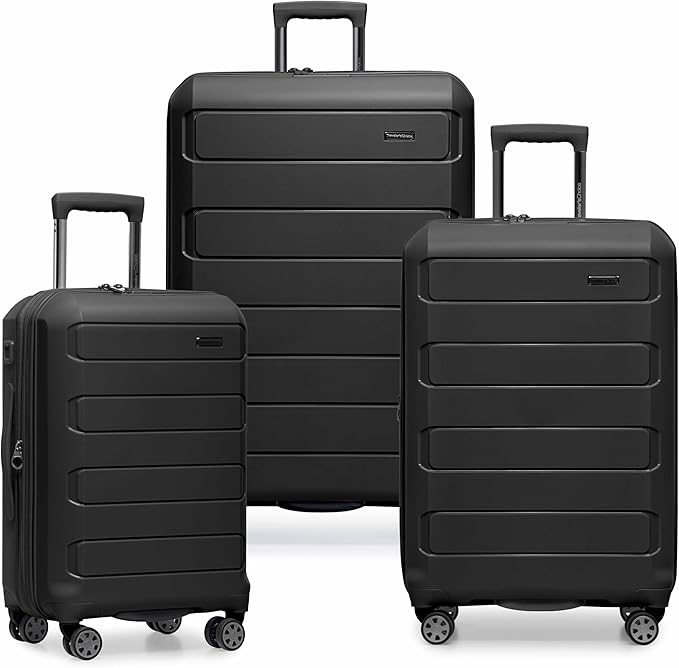 Traveler's Choice Pagosa Hardshell Expandable Luggage with Spinner Wheels, Black, 3-Piece Set (22/26/30)