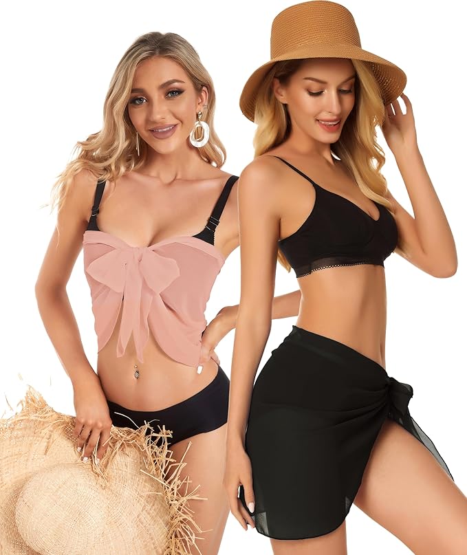 CHICGAL 2 Pieces Women Beach Sarong Bathing Suit Wrap Skirt Sheer Bikini Swimsuit Cover Ups for Swimwear