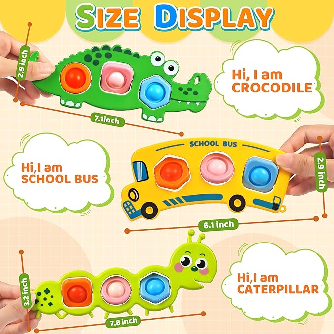 6PC Fidget Sensory Toys for Baby Airplane Travel Essential Activities, Party Favors Animal Pop Toys Autism Gifts for 12+ Month Babies Toddlers 1 2 3 Year Old Easter Basket Stuffers Gift