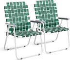 VINGLI Patio Lawn Webbed Folding Chairs Outdoor Beach Portable Camping Chair for Yard, Garden (2, Dark Green, Oversized)