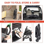 Lightweight Dog Stroller with Reversible Handle for Medium Small Dogs and Cats, Foldable Pet Stroller Travel Carriage with Large Storage Basket, 4 Wheels, Black