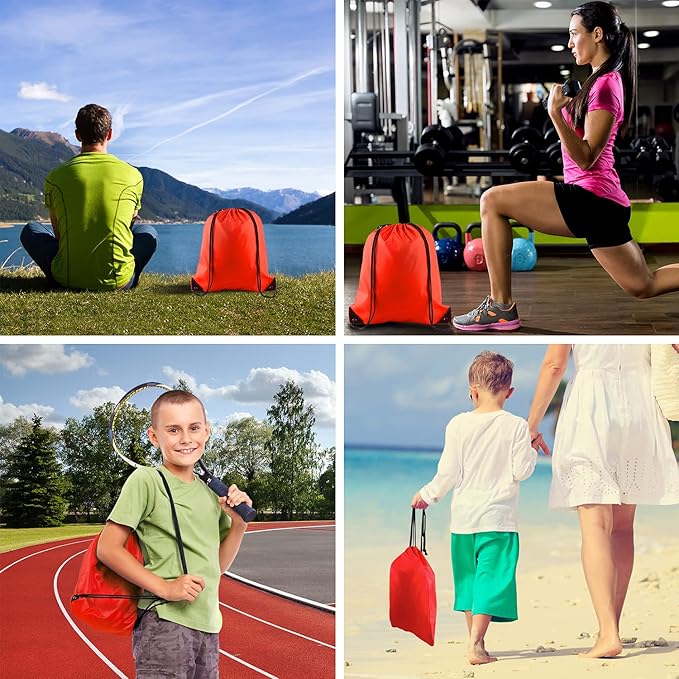 PLULON 30 Pcs Red Drawstring Bags Bulk String Bags Drawstring Backpack Cinch Sack Backpack Bags for Yoga Traveling Outdoor Party