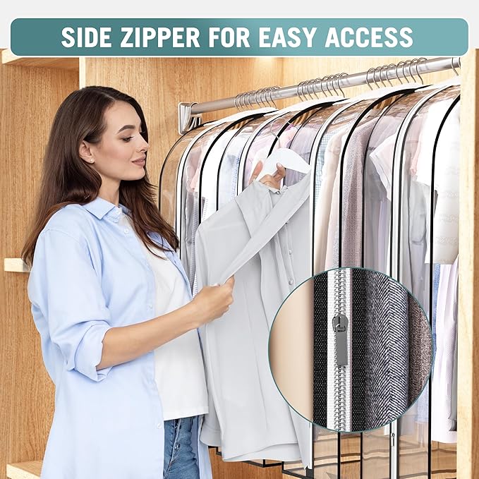 Liuoud Clear Garment Bags for Hanging Clothes10” Gusseted, Suit Bags for Closet Storage, Hanging Plastic Clothes Cover for Coat, Dress, Fur, Shirt, 2 Pack, 40” Long