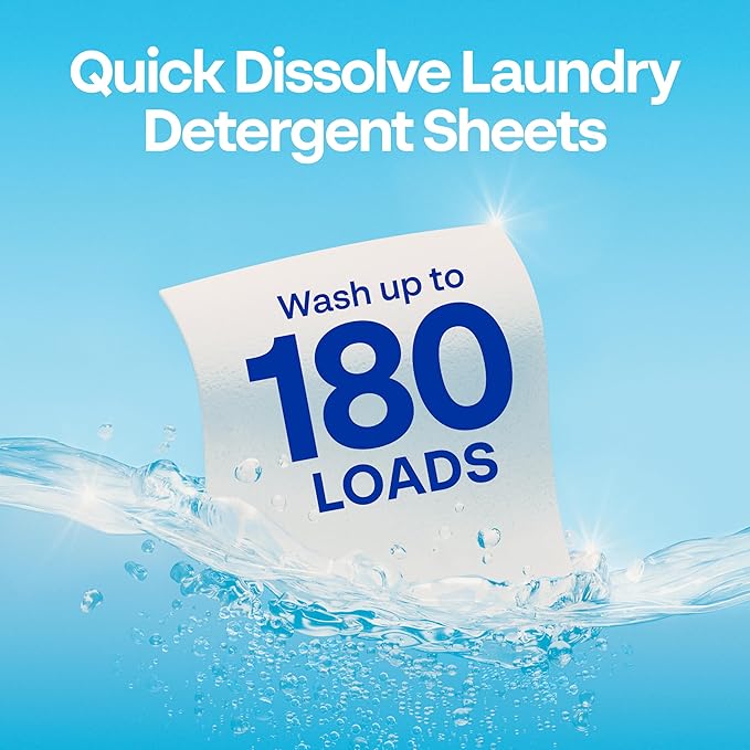 Earth Breeze Laundry Detergent Sheets Fragrance-Free - 180 Loads Eco Liquidless Soap - Travel-Friendly for Hot & Cold Cycles, Tackles Tough Stains & Odors - Gentle on Sensitive Skin, 90 Ct (3 Pack)