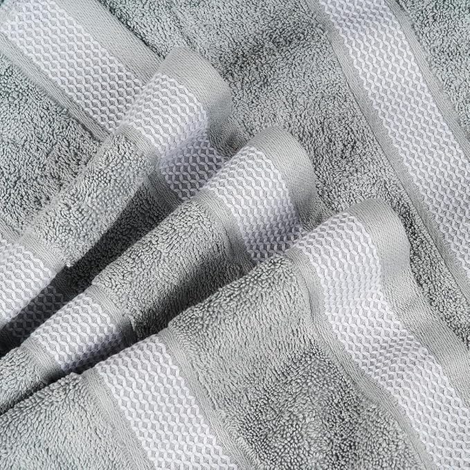 CASA COPENHAGEN Solitaire 4Pcs 100% Egyptian Cotton Large Designer Towels Gift Set- Grey Violet, 600 GSM, 55"x27", 4Bath Towels for Bathroom (Box Pack, Set for Women & Men)