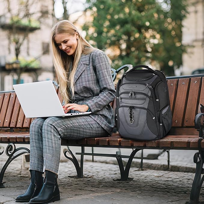 KROSER TSA Friendly Travel Laptop Backpack 18.4 inch XXXL Gaming Backpack Water-Repellent College Daypack Business Backpack with RFID Pockets & USB Port for Men/Women-Black/Grey