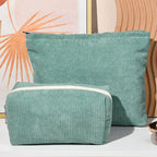 SOIDRAM 2 Pieces Makeup Bag Large Corduroy Cosmetic Bag Capacity Canvas Mix Travel Toiletry Bag Organizer Cute Makeup Brushes Aesthetic Accessories Storage Bag for Women, Corduroy Mix Green
