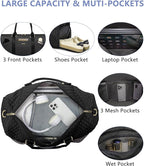 Women Weekender Travel Duffle Bag: Travel Duffel Overnight Bags with Shoe Compartment Large Carry on Tote with 2 Toiletry Bags Weekend Traveling Yoga Gym Hospital Bag for Womens with Wet Pocket Black