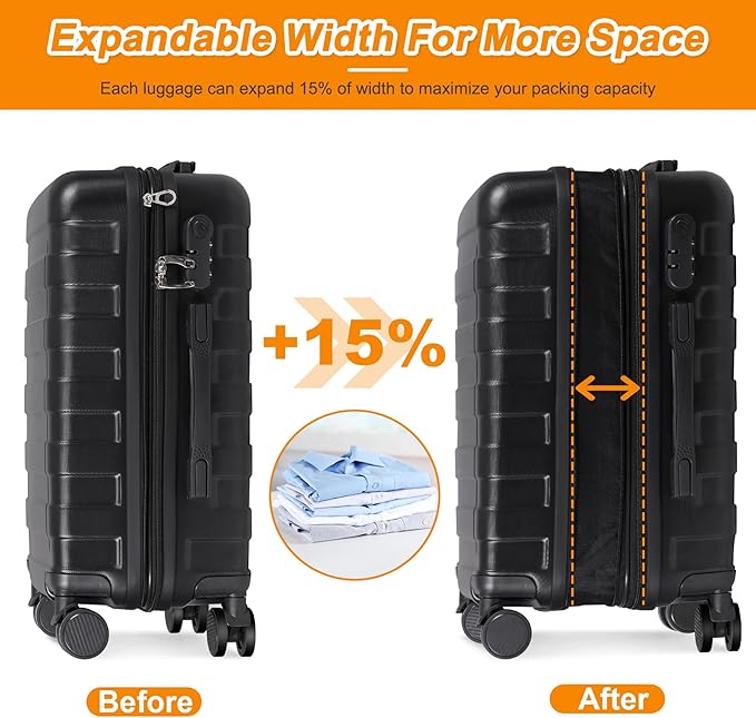 SUPER DEAL 21 Inch Carry On Luggage with Spinner Wheels, Expandable Hardside Suitcase Height Adjustable Durable Rolling Luggage with Porable Handle and Side Feet for Business Trips and Travel, Black