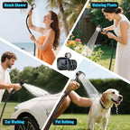 Upgraded Portable Shower, 8000mAh Rechargeable Camping Shower Pump with Intelligent Display, 5 Pressure Modes, IPX8 Waterproof Lightweight Pocket Outdoor Shower Pump Kit for Hiking, Travel, Car, Pet