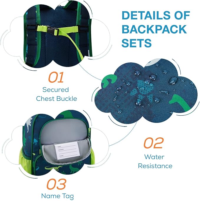 mommore Kids Backpack for Boys Girls 4-8 Kindergarten Elementary School Backpack with Lunch Box - 15” H Fit Folder