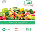 Keep it Fresh Produce Bags - 60 Reusable BPA Free Freshness Produce Bags & Twist Ties - Keeps Fruits, Veggies, and Flowers Fresher Longer