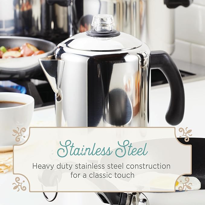 Farberware Classic Stainless Steel Yosemite 12-Cup Coffee Percolator, Percolator Coffee Pot
