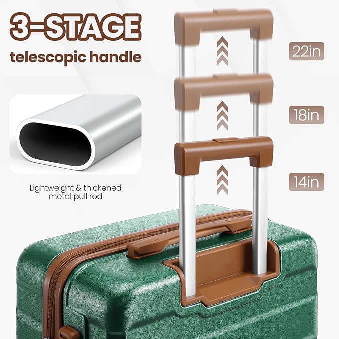Hoteel Luggage Sets 3 Piece, 4-Year Warranty, Carry-On Luggage with Dual-Spinner Wheels, ABS Hard Shell Suitcase with TSA Locks, 20 Inch Lightweight Luggages for Travel, Green(20IN/DB/TB)