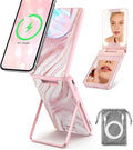 5-in-1 Magnetic Power Bank, 5000mAh Portable Wireless Charger with Mirror, Stand, Bluetooth Remote & Card Holder, MagSafe Compatible Travel Essential for iPhone & Samsung, USB-C Cable Included