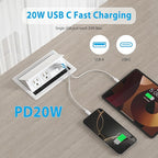 Table Power Outlet Hub PD20W USB-C Fast Charging Station, Recessed Outlet with 2AC Outlets and USB Ports for Conference Room Kitchen Countertop, White