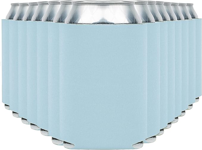 Blank Beer Can Coolers Sleeves (14-Pack) Soft Insulated Beer Can Cooler Sleeves - HTV Friendly Plain Can Sleeves for Beer Cans & Bottles - Blanks for Vinyl Projects & Wedding Favors (Light Blue)
