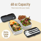 KARRICO Double Premium Bento Box Adult, 67 fl oz BPA-Free - Cream Stackable Lunch Box with Leak-Proof Lids & Dividers, Perfect for Meal Prep, Lunches & Portion Control