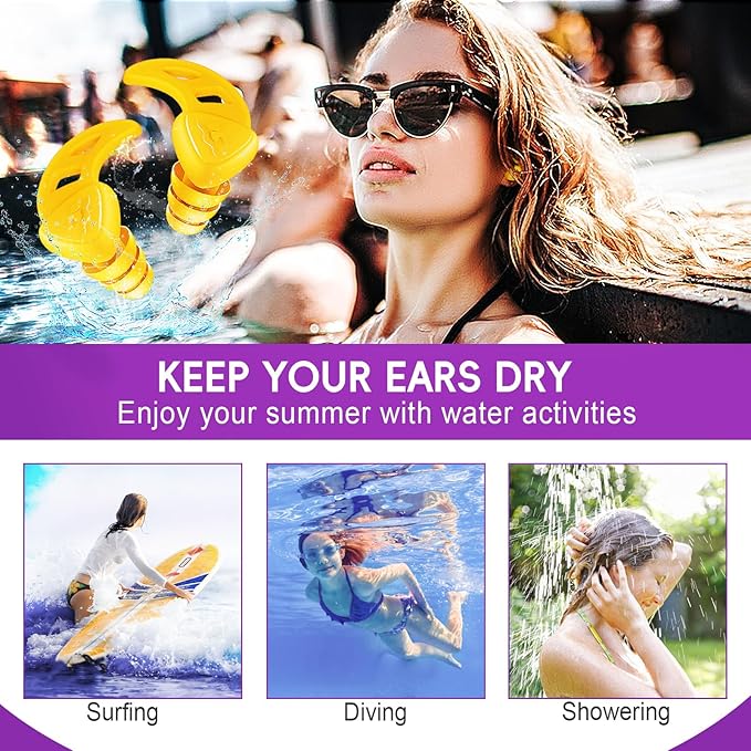 Waterproof Swimming Ear Plugs for Adults - 4 Pairs of Reusable Soft Silicone Swim Earplugs,Perfect for Surfing, Diving,Pool,Showering and Other Water Sports - Keep Water Out and Ear Protection
