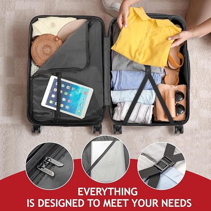 3 Piece Luggage Sets, Lightweight ABS Suitcase with 4 Spinner Wheels ＆ TSA Locks, Hardside Carry On Luggage Durable Suitcase Set for Family Travel Business - Red, 20/24/28