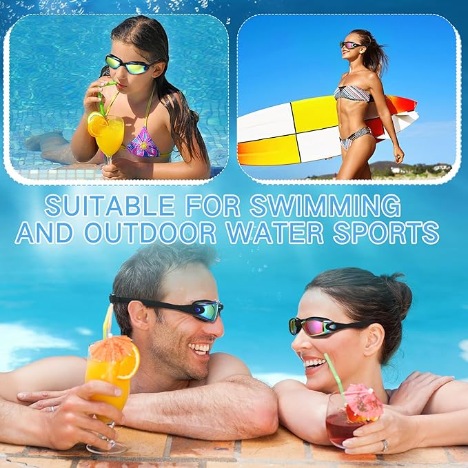 Flutesan 6 Pack Swim Goggles for Adult Anti Fog Swimming Glasses with Ear Plugs Nose Clip No Leaking Full Protection Goggles
