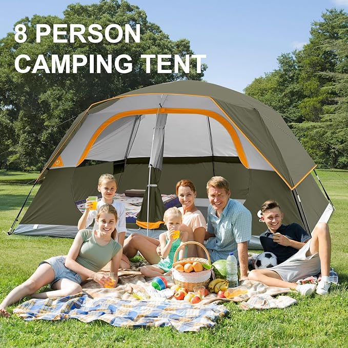 CAMPROS CP Upgraded 6/8 Person Camping Tents, Waterproof Windproof Family Tent with Larger Mesh Windows & Door, Double Layer, Easy Set Up, All-Season Dome Tent with Top Rainfly & Carry Bag