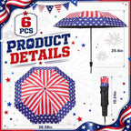 6 Pcs Patriotic American Umbrellas Red White Blue 4th of July Umbrellas with 8-Rib and Black Coating, Windproof