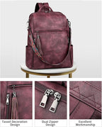 FADEON Leather Laptop Backpack for Women Designer 15.6 inch PU Laptop Bag, Ladies Travel Computer Work Backpack Red