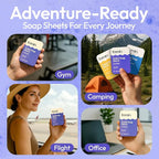FOMIN - Antibacterial Paper Soap Sheets for Traveling - 100 Lavender Portable Hand Soap Sheets for Travel in Tin - Dissolvable Mini Portable Travel Soap Sheet for Hand Washing, Camping and Hiking