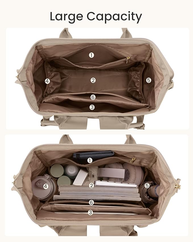 LOVEVOOK Laptop Backpack for Women with Giant Tumbler Holder Pocket, 17 inch Travel Work Backpack Purse for Nurse Teacher, Waterproof School Bag College Bookbag Cute Casual Daypack for Girls Khaki