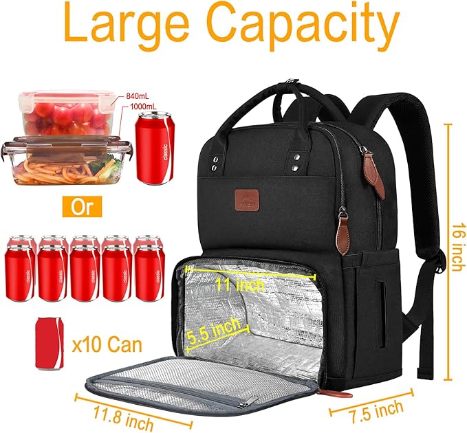 MATEIN Work Backpack for Women, Insulated Cooler Backpacks with Lunch Box, 15.6 Inch Laptop Backpack with Lunch Compartment Reusable Water Resistant Food Bag for College Camping Picnics Womens Gifts
