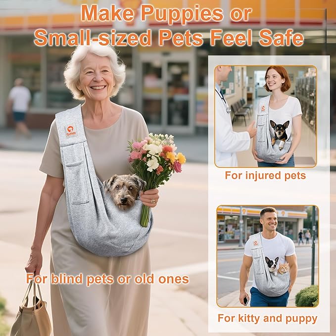 Tomkas Small Dog Sling Carrier - Cat Sling Carrier - Classic Pocket & Classic Strap - for 2-7 lbs Pets(Grey)