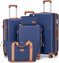Cosbarn 5 Piece Luggage Sets with Spinner Wheels, Hardshell ABS Suitcase Set with Tsa Lock, Lightweight Hardside Waterproof Travel Suitcases for Men Women, DarkBlue (20"/24"/28")