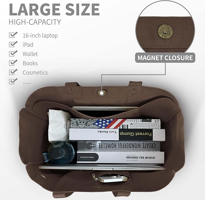 HOMESPON Large Canvas Tote Bag for Women Everything Bag with Pockets and Laptop Sleeve