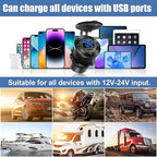 2 PACK 12V USB Car Socket Round USB C 12V Outlet, 3-Port Marine Fast Charger Waterproof Cigarette Outlet Replacement Aluminum with Switch and Voltmeter, Suitable for Boat Golf Cart RV Motorcycle