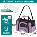 PetAmi Airline Approved Pet Carrier for Cats & Small Dogs, Soft Sided TSA Travel Carrier Bag with Sherpa Bed, Breathable Mesh Ventilation, Collapsible Bowl, Up to 18 lbs, Small Heather Purple