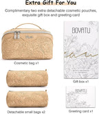 BOYATU Travel Makeup Bags Cosmetic Organizer Bag: 3 Pcs Set Large Capacity Floral Make up Bag with Compartments - Waterproof Leather Toiletry Bags with Handle for Women (17-Apricot)