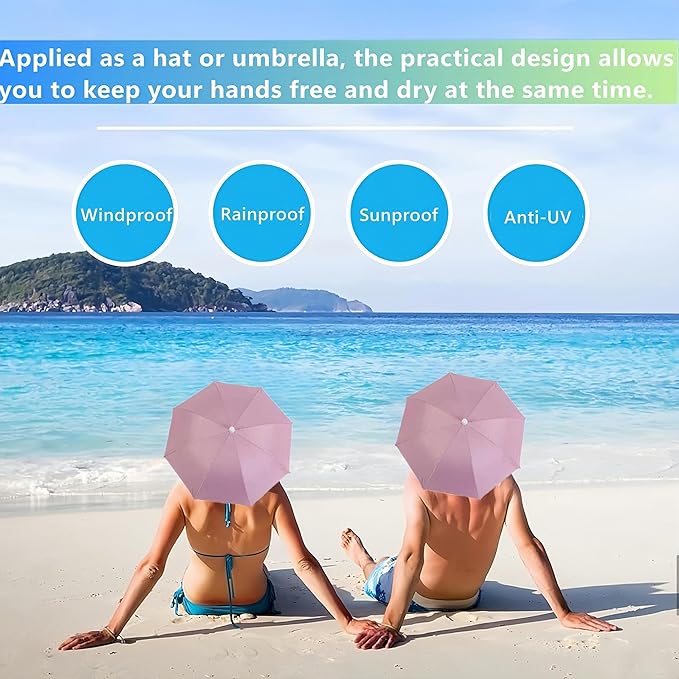 3 Pack Umbrella Hat, Sports Head Umbrella Hats for Adult Women, 26" Diameter Folding Waterproof Rainbow Fishing Headwear for Outdoor Party Beach Hiking