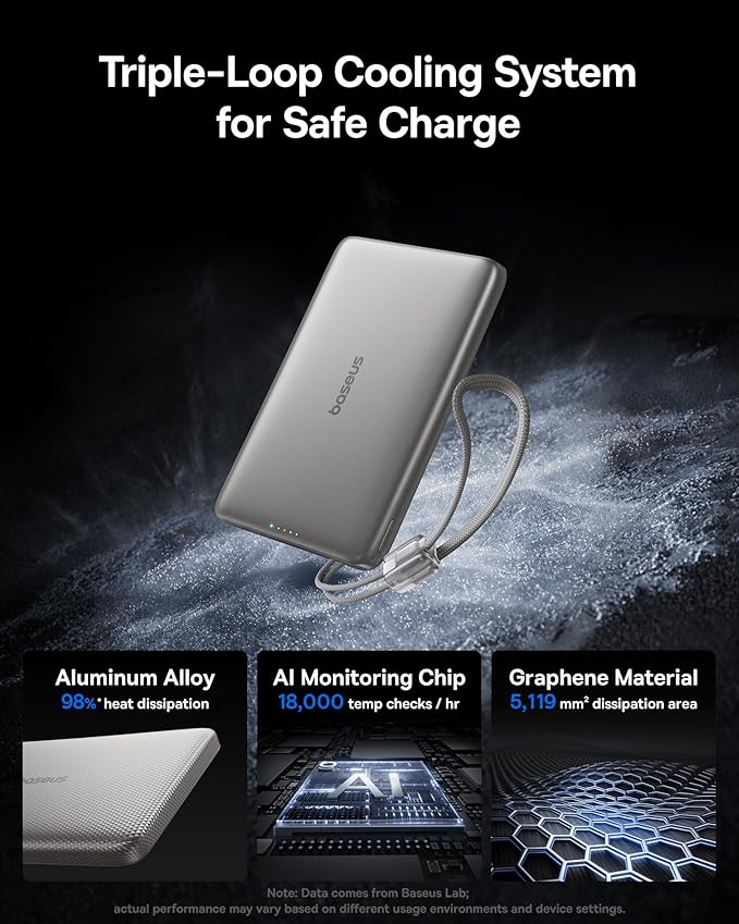 Baseus Picogo Qi2 15W Magsafe Portable Charger, 0.5" Ultra Slim 10000mAh Wireless Power Bank with 27W Built-in USB-C Cable, Magnetic Battery Pack for iPhone 17 Pro Max/17 Pro/Air/16/15/14/13/12
