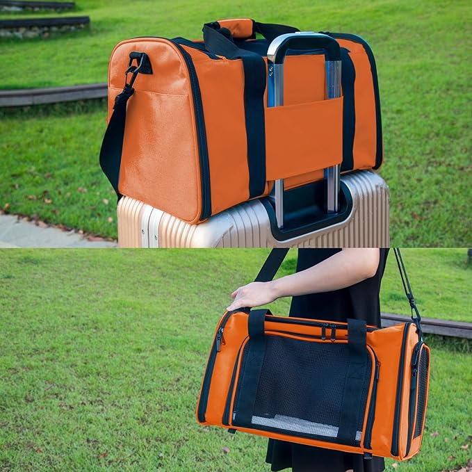Soft Sided Carrier for Small Medium Cats Dogs,TSA Airline Approved Collapsible Travel Pet Carrier (Medium, Orange)