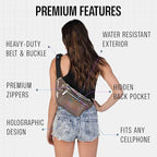 Holographic Fanny Pack Belt bag - Crossbody Waist Bag for Men or Women - Hands-Free, Waterproof Large Bumbag for Hiking, Running, and Travel (Copper Glitter)