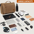 ESTARER Messenger Bag 17-17.3 Inch, Men's Computer Bag Water-resistant Canvas, Laptop Shoulder Bag for Travel Work College, Brown