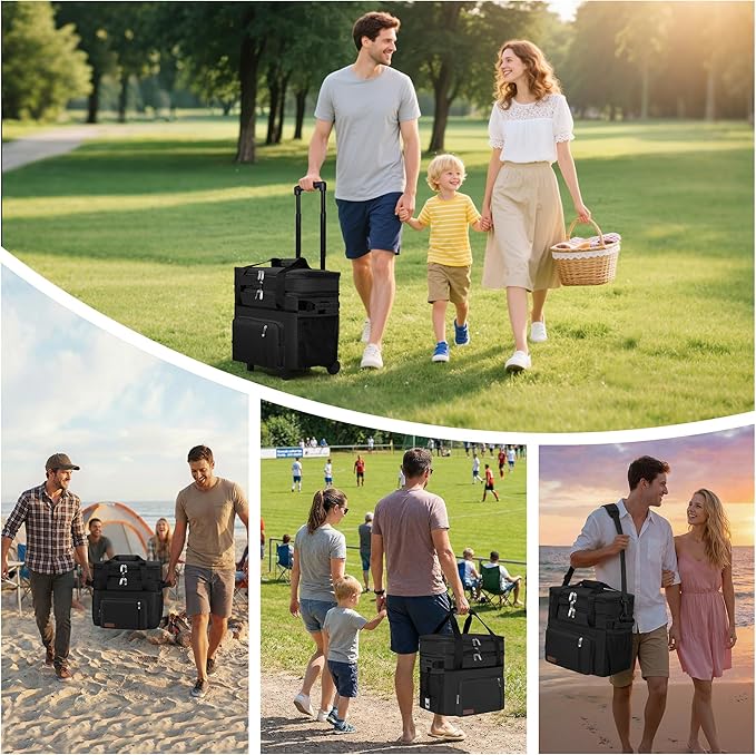 MIYCOO Cooler Bag Double Deck - 60 Can Leakproof Insulated Portable Soft Lunch Cooler, Extra Large Expandable Ice Chest Cooler for Beach, Picnic, Camping, Shopping