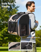 Pecute Cat Backpack with Widened Interior Space, Upgraded Dog Backpack Carrier with Various Ways to Carry, Pet Backpack with Breathable Mesh, Pet Travel Carrier with Soft Padded,Khaki