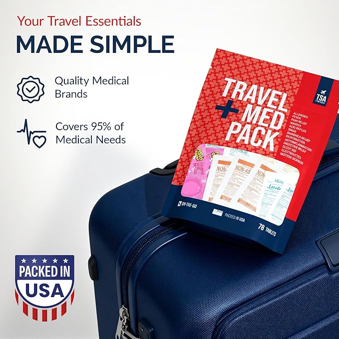 Travel Medicine Kit - 78-Piece TSA-Approved Medication Pack for Flights, Cruises & International Travel | Individually Wrapped OTC Medication Essentials