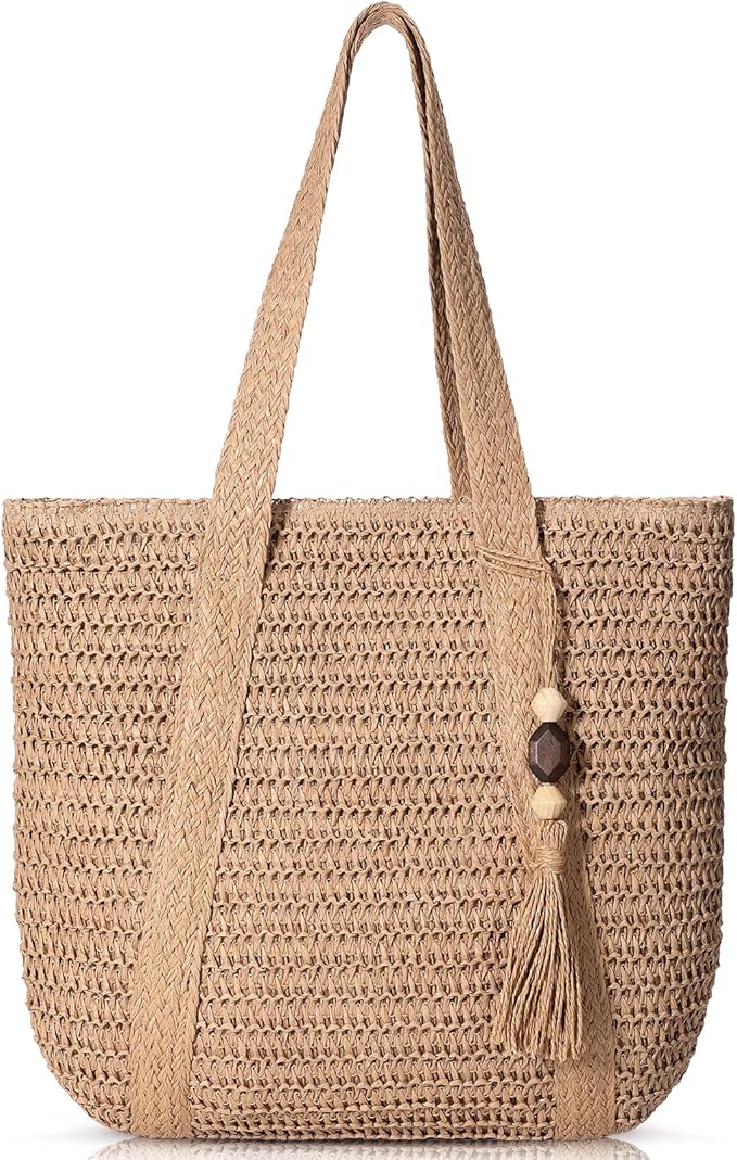 Trifabricy Beach Bags for Women, Large Beach Bag, Woven Straw Tote Bags Waterproof, Weaving Swim Shopping Travel Bag