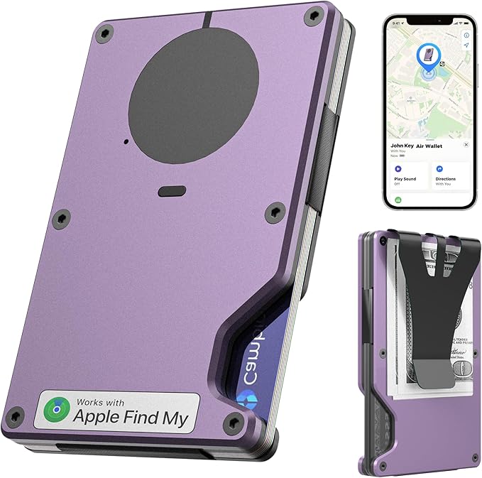 Air Wallet for women, Built-in Tracker Slim Wallet, Smart Wallet with Money Clip, Compatible with FindMy Network(iOS Only), Anti-Theft Card Holder, *Gift for Women (Tracker Wallet, Macaron purple)