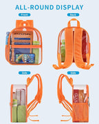 Paxiland Clear Backpack Stadium Approved 12×12×6 with Reinforced and Wider Shoulder Straps, Small Clear Bag for Schools, Concerts, Work, Festivals and Sporting Events - Orange