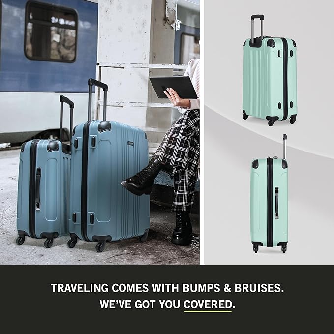 Kenneth Cole REACTION Out of Bounds Lightweight Hardshell 4-Wheel Spinner Luggage, Mint Blue, 2-Piece Set (20" & 28")